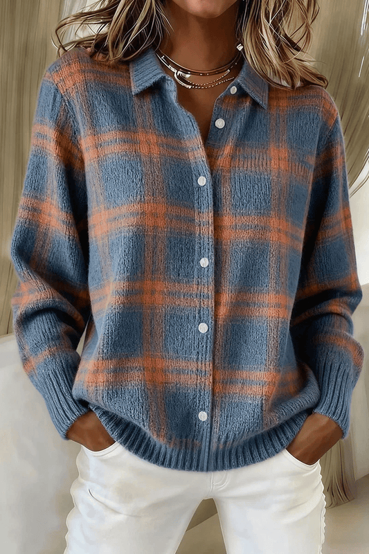 Chibeautyy🔥 Women's Plaid Print Casual Cotton Buttoned Cardigan Sweater