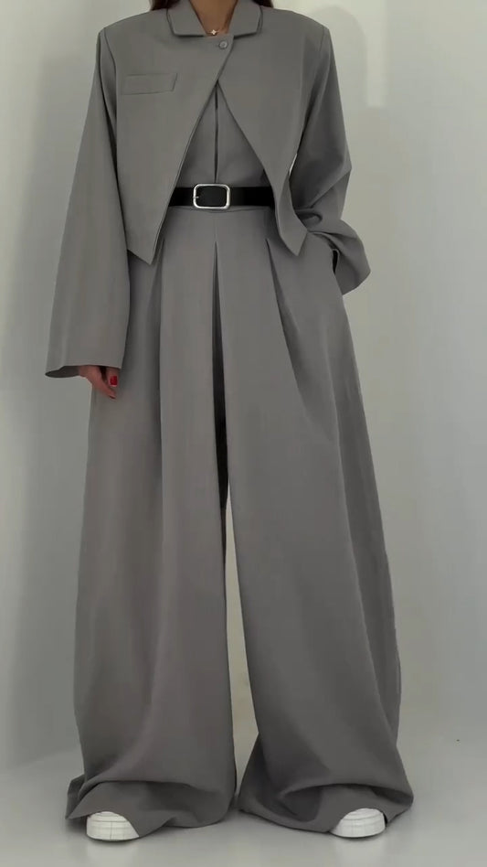 ChicBeautyy Women Strapless Jumpsuit+ Jacket Style Commuting Set