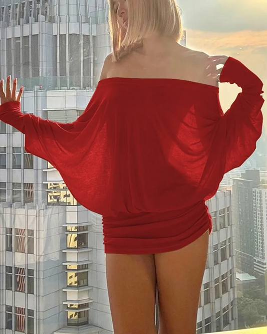 Chicbeautyy Off Shoulder Sheer Ruched Long Sleeve Dress