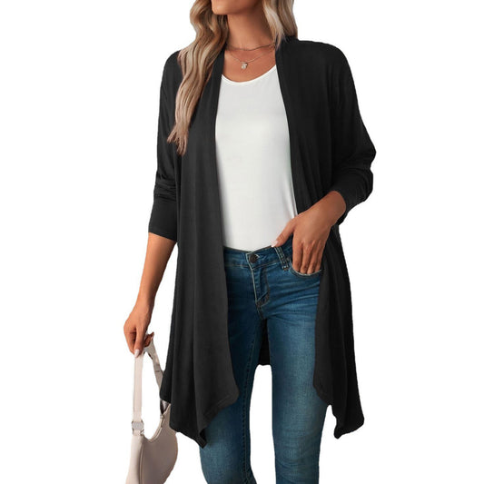Chicbeautyy Women's New Solid Color Long Sleeve Cardigan Jacket Long Tops