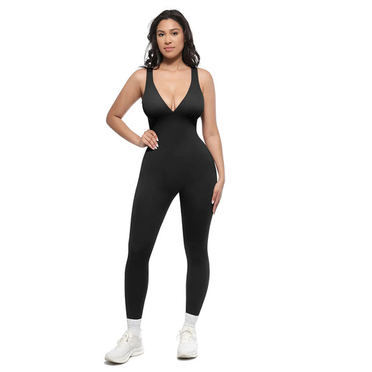 Chicbeautyy Deep V Shapewear with Chest Support Breathable High-Waisted Tummy Control Jumpsuit
