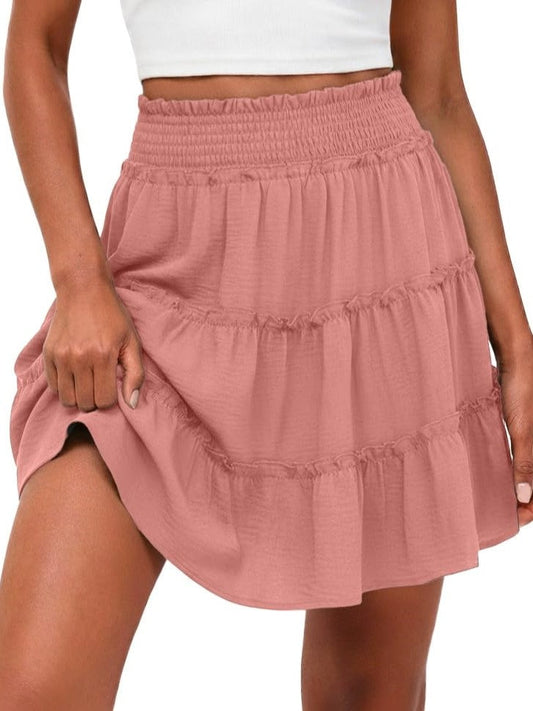 Chicbeautyy Women's Casual High Waisted Ruffle Tiered Flowy Mini Skorts Skirts
