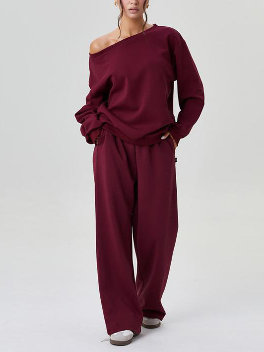 Chicbeautyy Women's Off-Shoulder Long Sleeve Top & Wide-Leg Pants Set