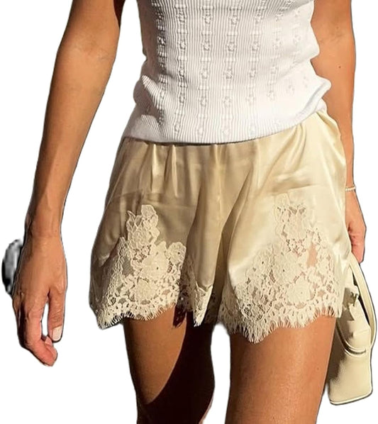 Chicbeautyy Women Satin Silk Lace Shorts