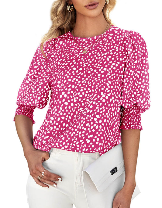 Chicbeauttyy Women's Polka Dot Three-quarter Sleeve T-Shirt Top