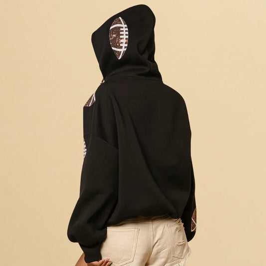 Chic Beautyy Football Sequin Zipper Hoodie