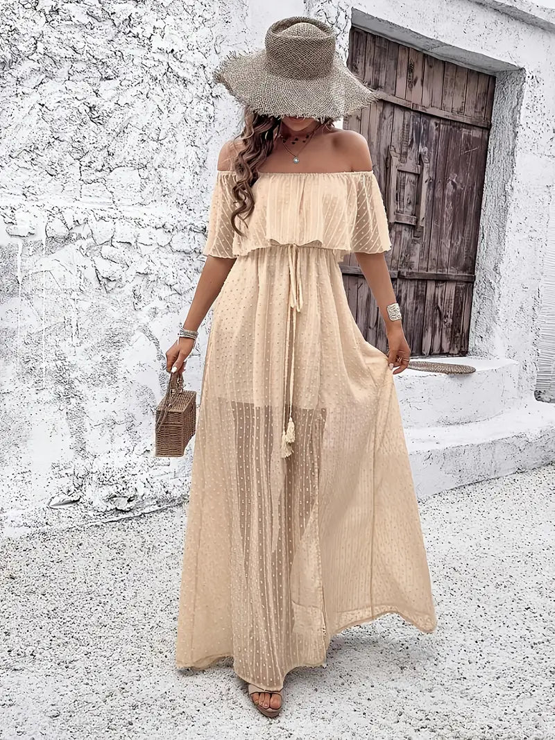 ChicBeautyy Seaside Dream Ruffle Maxi Dress women's summer beach outfit
