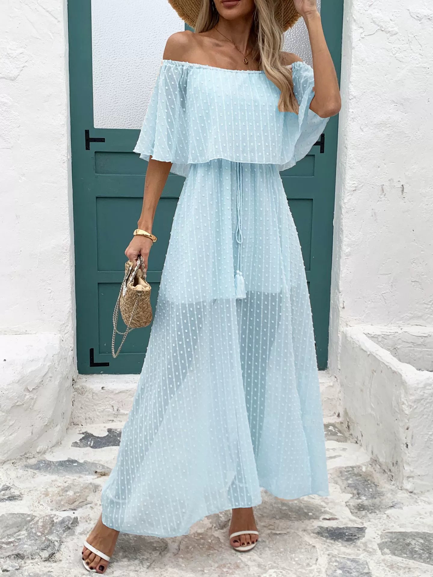 ChicBeautyy Seaside Dream Ruffle Maxi Dress women's summer beach outfit
