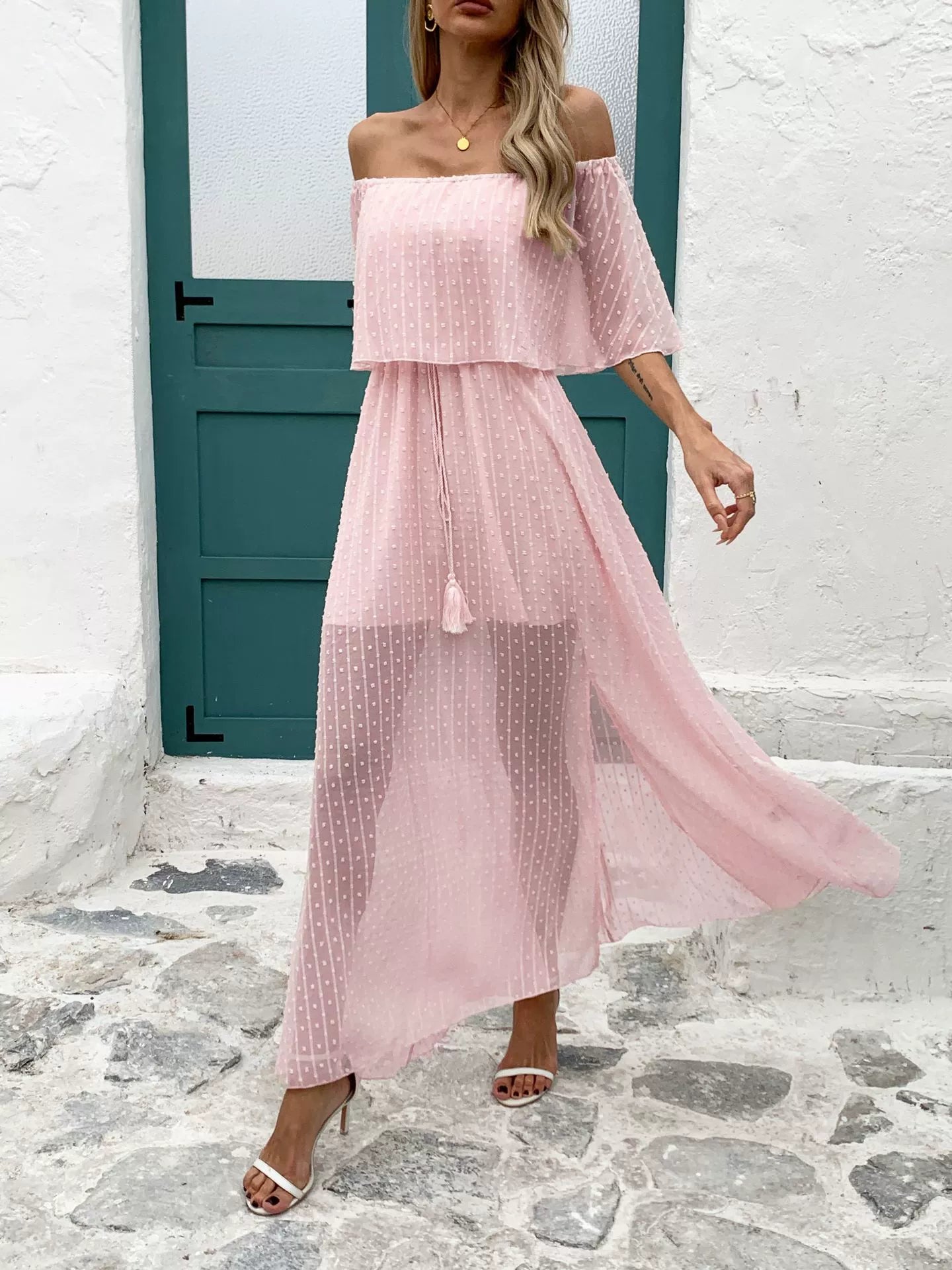 ChicBeautyy Seaside Dream Ruffle Maxi Dress women's summer beach outfit
