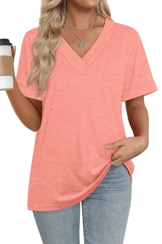 Chicbeautyy Women's Summer Tops Short Sleeve Basic Casual V Neck T Shirts