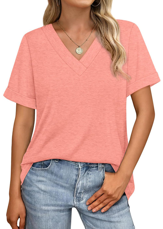 Chicbeautyy Women's Summer Tops Short Sleeve Basic Casual V Neck T Shirts