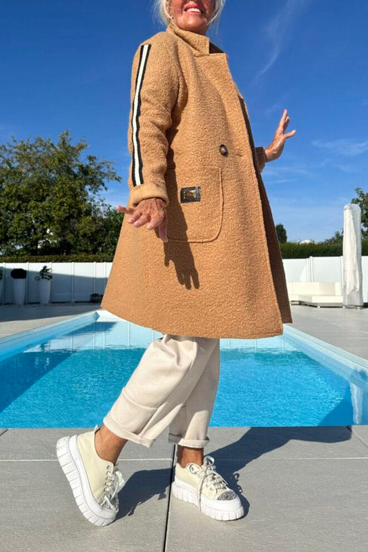 ChicBeautyy Women Lapel Vertical Pattern Plush Casual Coat