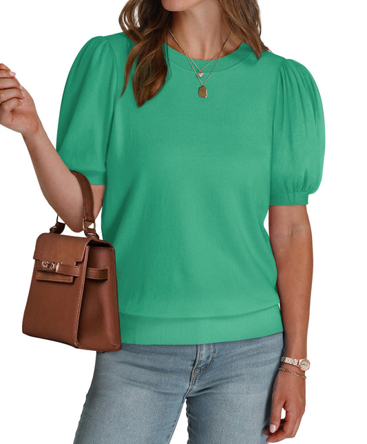 Chicbeautyy Women's Lightweight Puff Short Sleeve Sweater