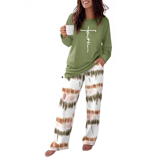 Chicbeautyy Casual Loose Round Neck Printed Long Sleeve Two Piece Set