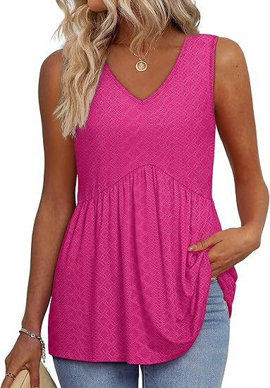 Chicbeautyy Women Dressy Sleeveless V Neck Babydoll Tank Tops(Buy 2 Free Shipping)