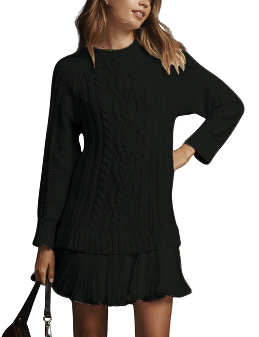 ChicBeautyy Women Crewneck Cable Knit Sweater Mini Dress (Buy 2 Free Shipping)
