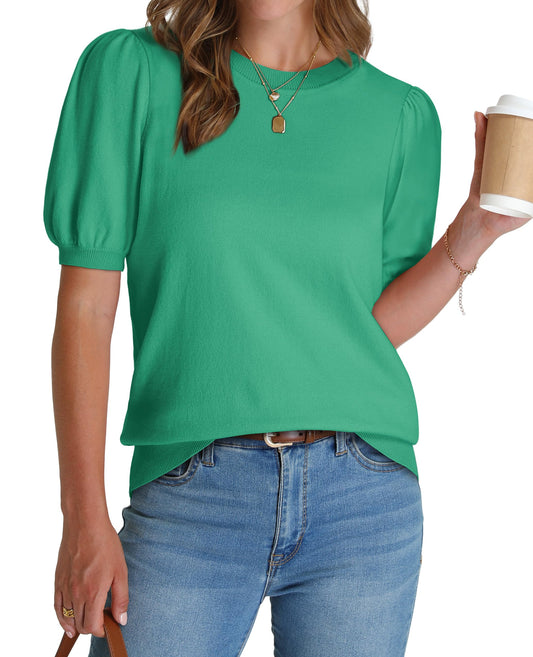 Chicbeautyy Women's Lightweight Puff Short Sleeve Sweater
