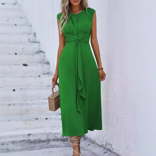 Chicbeautyy Women's Tied Waist Midi Dress – Sleeveless Button Detail in 6 Colours