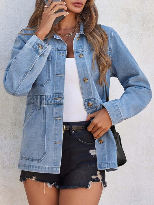 Chicbeautyy✨Women's Button Down Waist Denim Jacket with Pockets (Buy 2 Free Shipping)