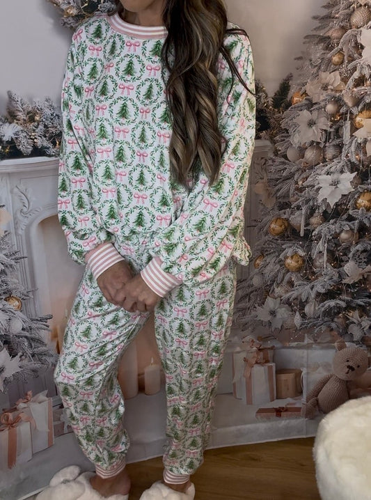 Chicbeautyy Christmas Trees and Bows Pajama Set (Buy 2 Free Shipping)