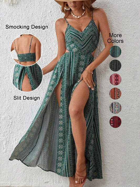 Chicbeautyy Women's Boho Print Striped Bodycon Dress