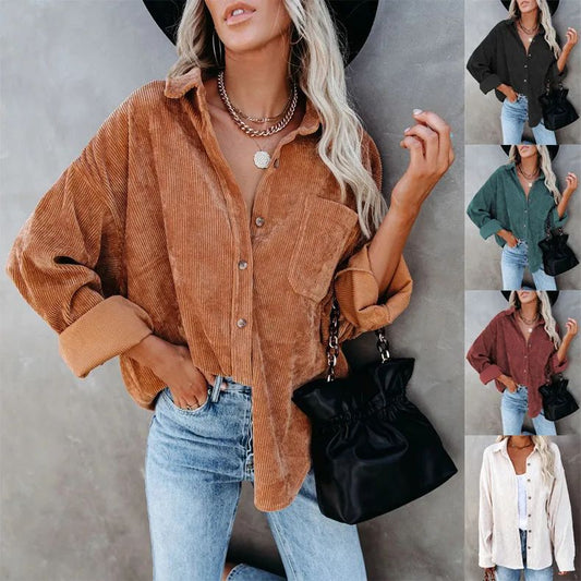 ChicBeautyy 2025 New Womens Oversized Corduroy Button Down Shirts Casual Long Sleeve Jacket(BUY 2 FREE SHIPPING)