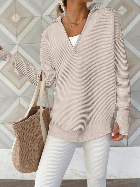 Chicbeautyy Half Zip Long Sleeve Knit Top