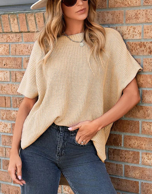 Chicbeautyy Women's Lightweight Knit Batwing Short Sleeve Sweater