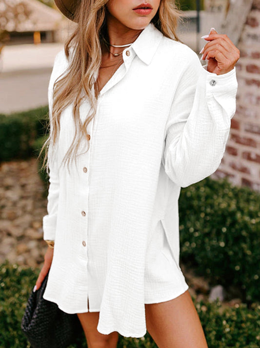 Chicbeauutyy Women's Gauze Button Long-Sleeved and Shorts Set