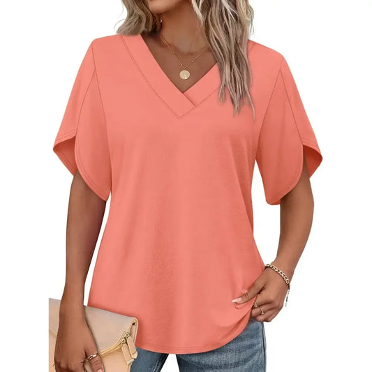 Chicbeautyy Women's Summer Short Petal Sleeve Fashion V Neck Outfits Tops